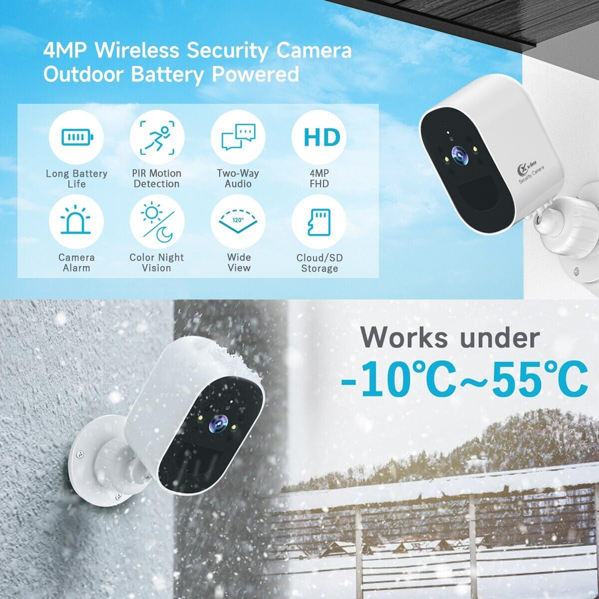 4MP Wireless Outdoor Security Camera - Smart Home Ready, Battery Powered with Night Vision & Motion Detection
